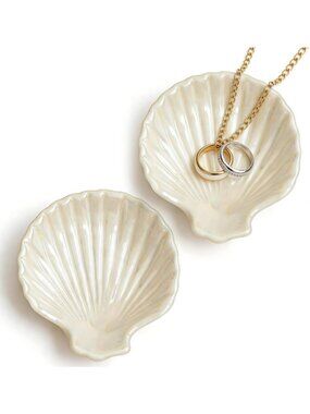 Ceramic Shell-Shaped Jewelry Dish Set of 2 | 3.9-Inch Ring & Storage Tray
